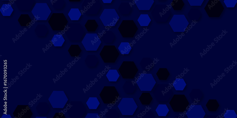 Poster a modern geometric background featuring a top border of hexagons in dark blue, black, and light gray