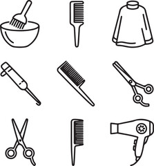 Professional Hairdressing Outline Icons Collection
