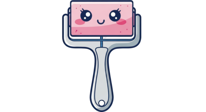 Isolated Kawaii Cute Roller Tool with Smiling Face