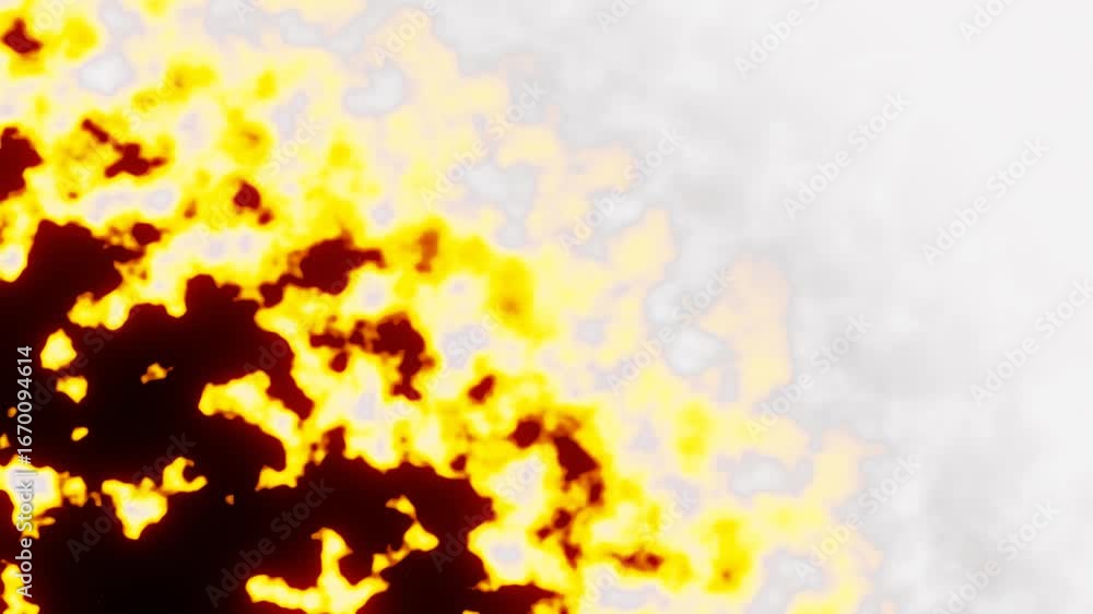Poster burning fire transition animation on 3d rendering, white background to dark