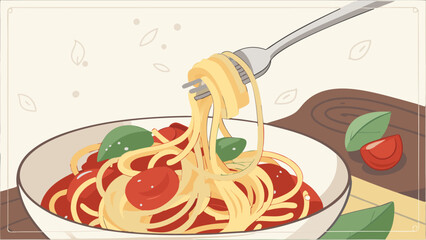 Spaghetti with Tomato Sauce Pasta Dish Food Illustration Italian Cuisine.