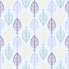 Minimal Leaf Pattern in Purple, Green and Yellow – Seamless Botanical Pattern 