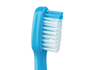  Blue plastic toothbrush with soft bristles isolated on transparent background