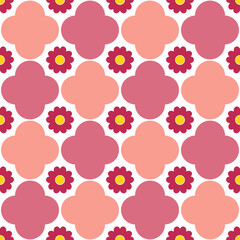 Floral Geometric Pattern in Pink and Red – Seamless Decorative Design Transparent
