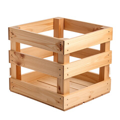 Wooden Crate's Rustic Charm: A beautifully crafted wooden crate, exuding rustic charm with its sturdy construction and natural wood tones, is presented in a studio shot.