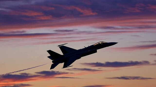 Fighter Aircraft F-15 Eagle During Sunset Hours