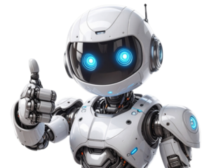 Friendly AI robot giving thumbs up isolated on transparent background