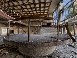 inside a building burned down and destroyed during the war in a city in Ukraine