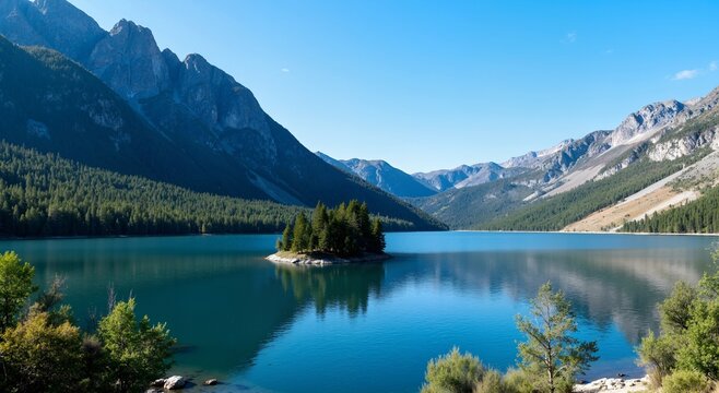 mountain lake in yosemite national park - Powered by Adobe
