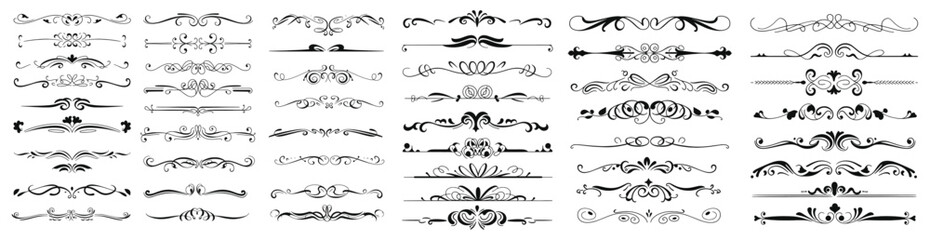 Obraz premium Vintage Decorative Borders and Flourish Dividers Set elegant Ornamental Design Elements Collection vector