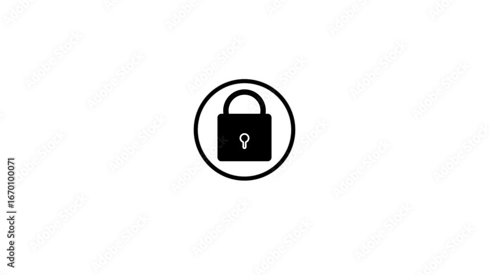 Poster secure digital lock animation with glowing padlock icon on white background. digital lock, unlock, s