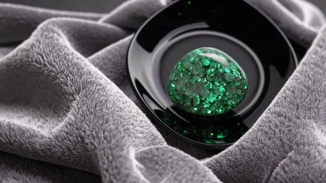 Macro graphy of Natural Mineral Specimen, Polished Green Aventurine Gemstone on Dark Plate