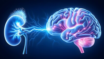 Fototapeta premium Brain and Kidney Connection with Electric Energy