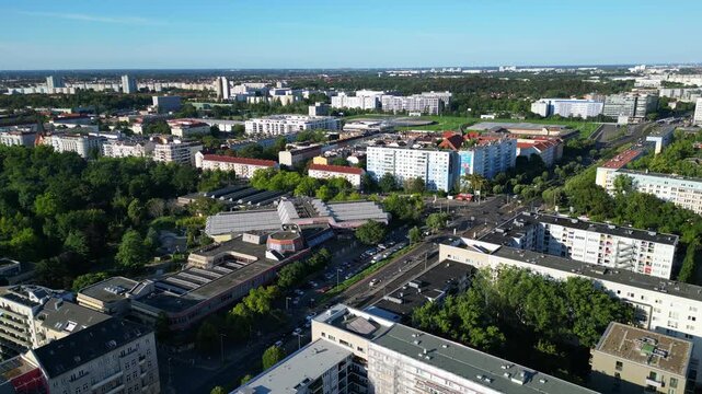Sez Berlin city, Public Park Friedrichshain. Unique aerial view flight drone