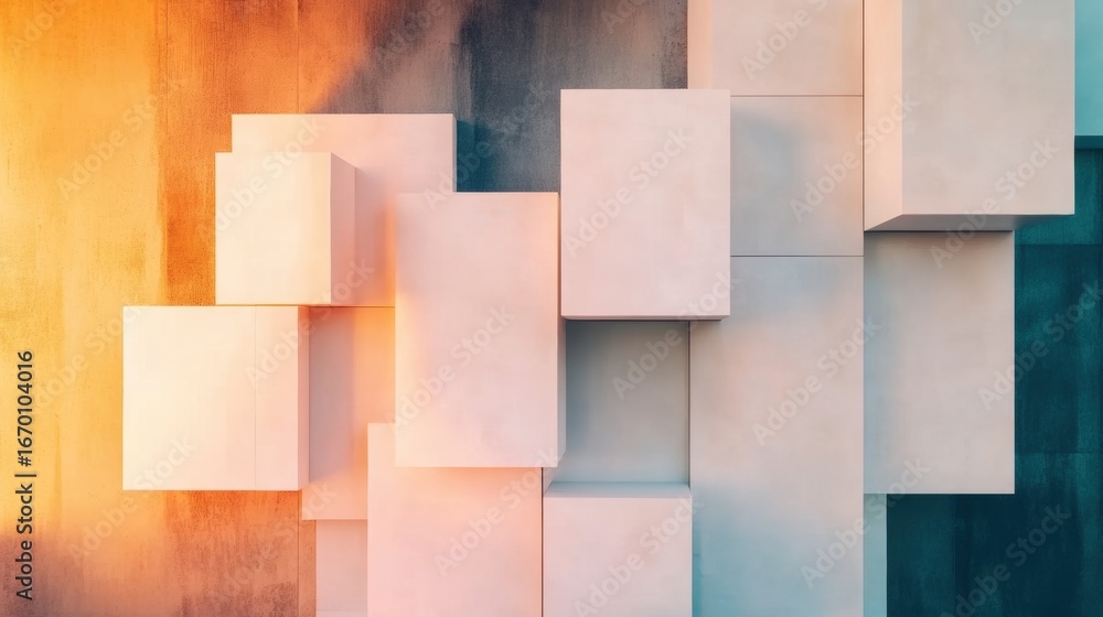 Poster abstract geometric structures illuminated by warm light in urban setting