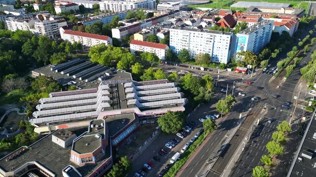 Sez Berlin city, Public Park Friedrichshain. Lovely aerial view flight drone