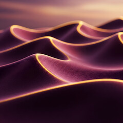 Abstract Textured Purple Waves Illuminated by Golden Light