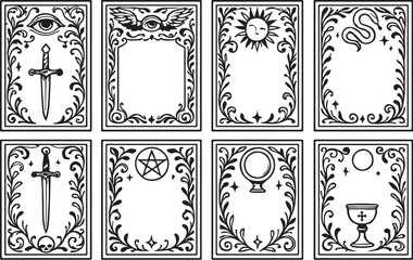 tarot card frame set mystical hand drawn borders divination symbols