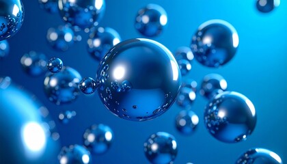 Naklejka premium 3D Metallic Spheres Cluster Floating in Vibrant Blue Background