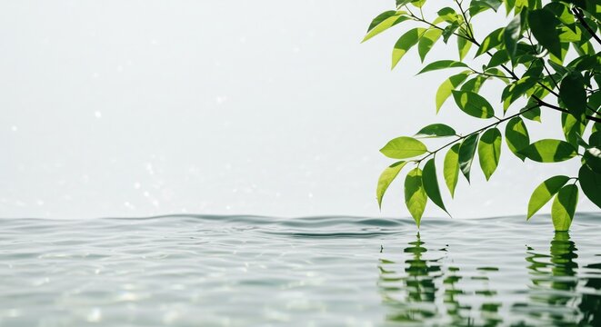 green leaves reflected in water