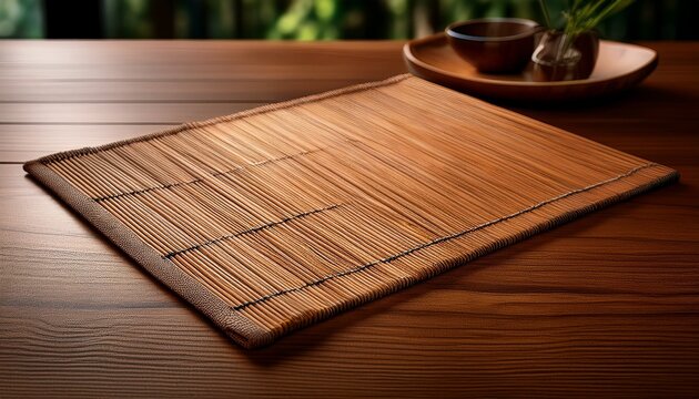 brown bamboo placemat on wooden table