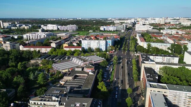 Sez Berlin city, Public Park Friedrichshain. Perfect aerial view flight drone