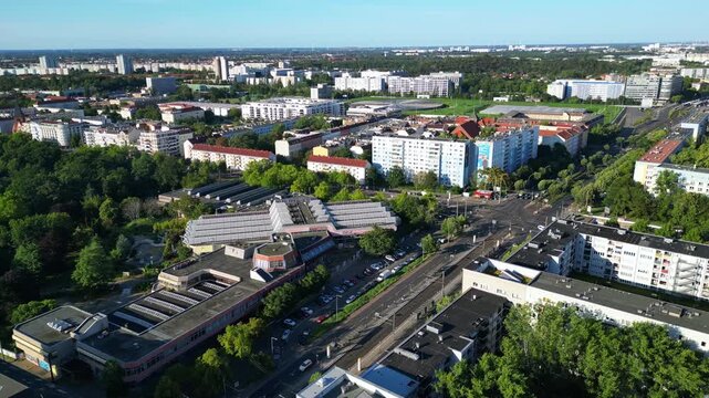 Sez Berlin city, Public Park Friedrichshain. Magic aerial view flight drone