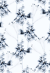 Botanical Pattern with Leaves and Flowers 