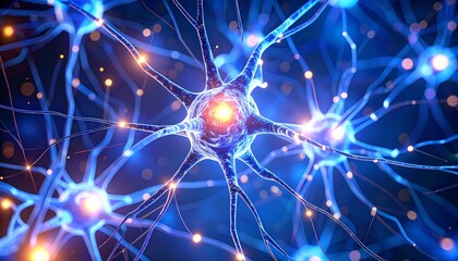 Illustration of Nerve Signals and Bioelectrical Connections in the Brain