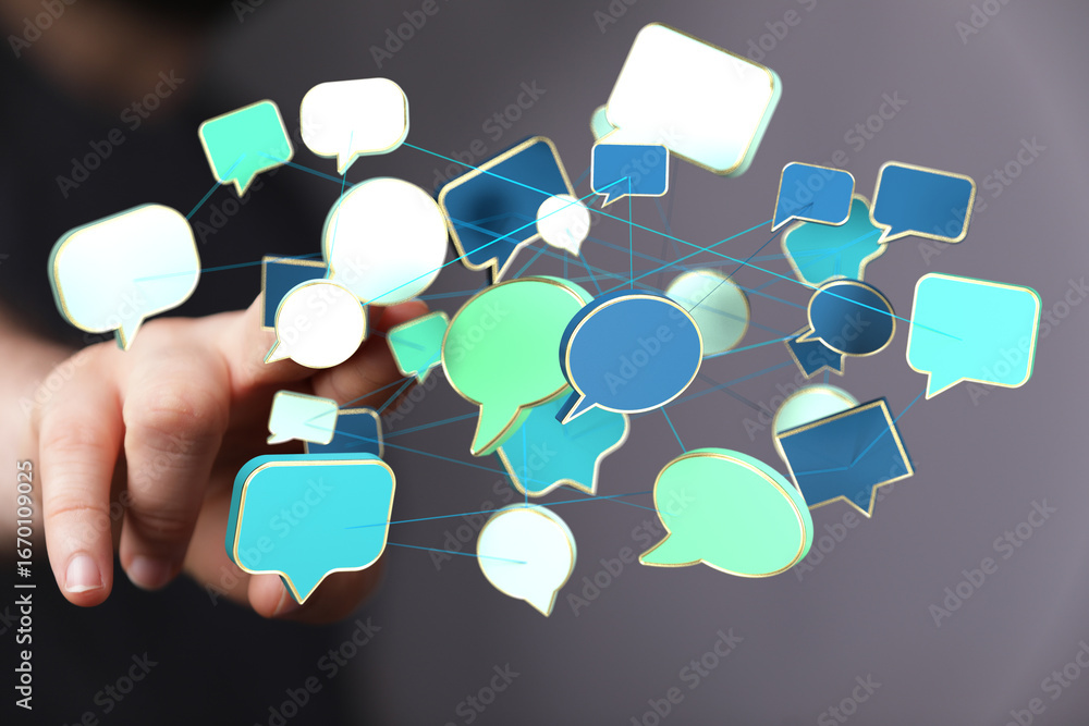Aufkleber abstract image of interconnected speech bubbles, symbolizing global communication and networking.