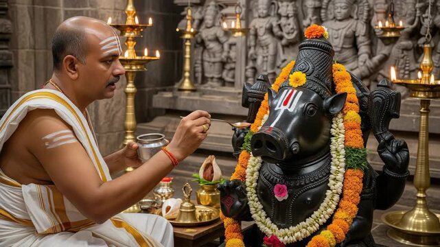 Varaha Jayanti Festival Priest Performing Puja Rituals to Lord Varaha Idol in Temple