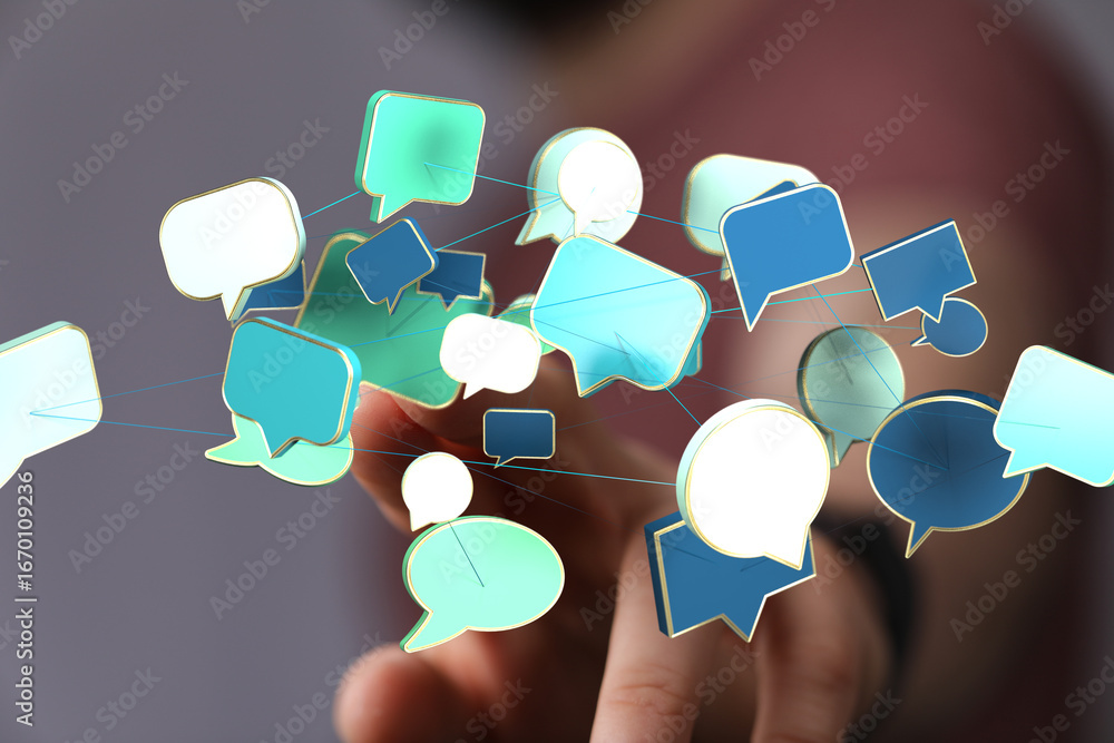 Aufkleber abstract image of interconnected speech bubbles, symbolizing global communication and networking.