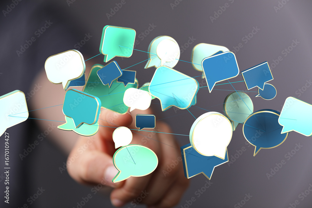 Aufkleber abstract image of interconnected speech bubbles, symbolizing global communication and networking.