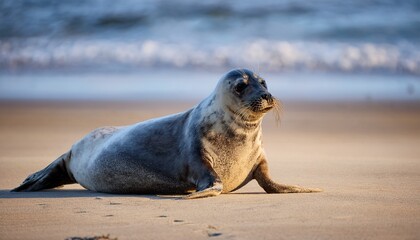 Fototapeta premium seal on sandy beach at dutch coast
