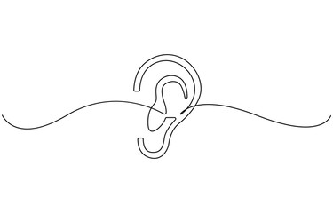 Obraz premium human ear continuous one line drawing illustration, vector.