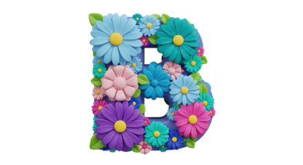 Isolated Floral Letter B with Colorful Flowers 3D Render