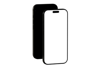 High-quality photo of a black smartphone with a blank white screen, perfect for app presentations or website mockups.