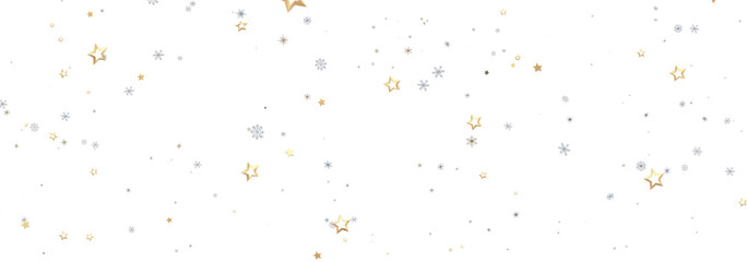 Festive background with gold and silver stars and snowflakes. Perfect for holidays.