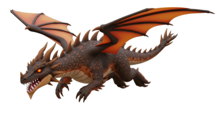 Isolated Flying Dragon with Flames