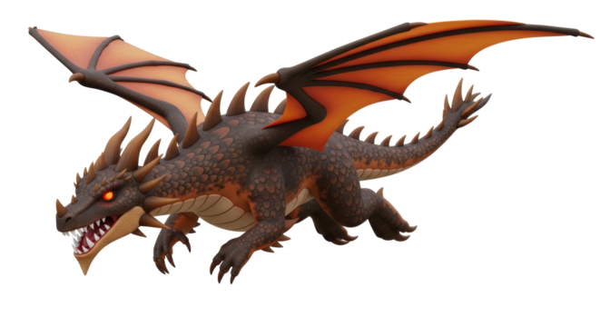 Isolated Flying Dragon with Flames