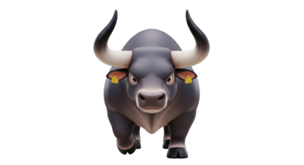 Isolated Cartoon Bull with Big Horns Charging