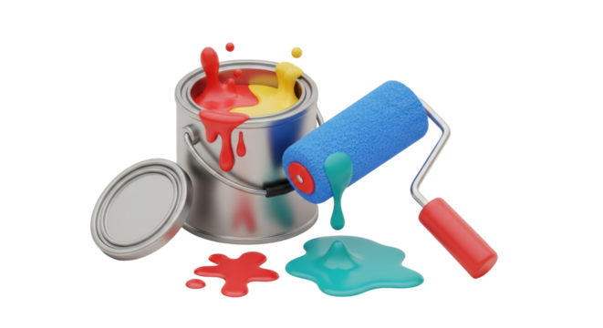 Isolated Paint Can and Roller