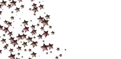 Beautiful rose gold stars scattered on a white background. Perfect for festive designs.
