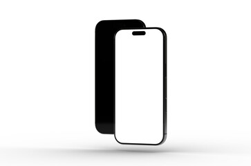 High-quality photo of a black smartphone mockup with a blank screen, perfect for app presentations or website designs.