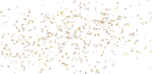 Beautiful image of gold and pink confetti falling on white background. Perfect for celebrations, party invitations, and festive designs.