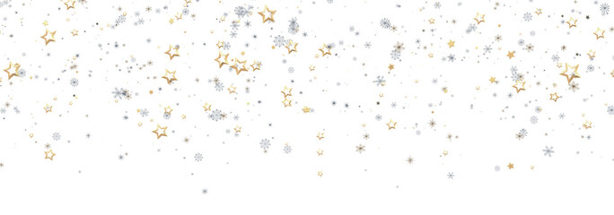 Beautiful winter background with gold and silver stars and snowflakes. Perfect for holiday designs.