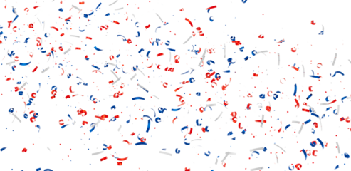 Festive confetti background with red, white, and blue streamers. Perfect for celebrations and holidays.