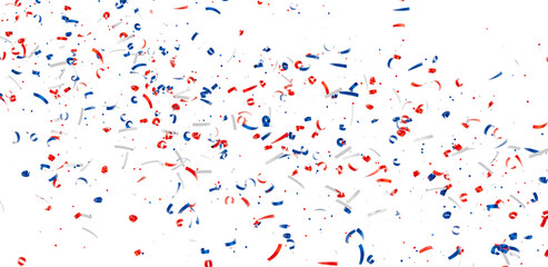 Festive confetti background with red, white, and blue ribbons. Perfect for celebrations and holidays.