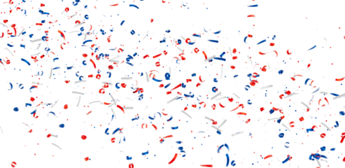 Festive confetti background with red, white, and blue ribbons. Perfect for celebrations and holidays.