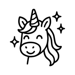 Smiling unicorn with sparkles icon with transparent background cute magical fantasy illustration
